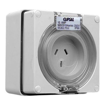 Clipsal - 56 Series, Socket Outlet, 3 Flat PIN, 250V, 10A, Auto Switched