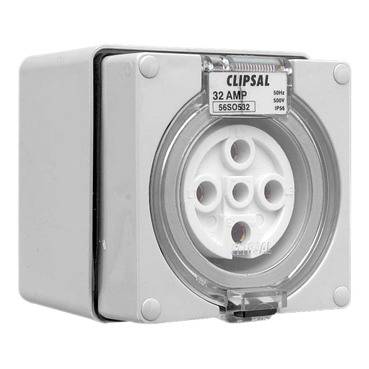 Clipsal - 56 Series, Socket Outlets, Surface Sockets - IP66, 500V 32A - 5 Round Pins