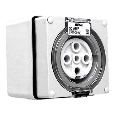 Clipsal - 56 Series, Surface Socket, IP66, 500V 50A - 5 Round Pins