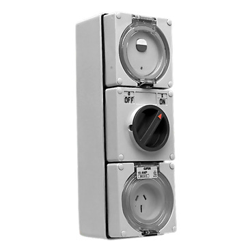 Clipsal - 56 Series, RCD Protected Switched Socket Outlet, 250V 15A, 3 Flat PIN IP66, 1 Pole, 30mA RCD