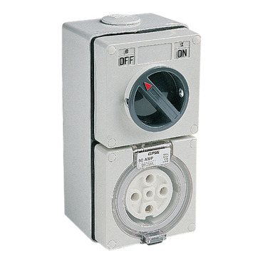 Clipsal - 56 Series, Switched Socket Outlet, 500V, 50A, 5 Round PIN, IP66, 3 Pole, Surface Mount