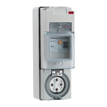RCD Protected Switched Socket Outlet, 500V, 32A, 4 Round PIN, IP66, 30mA RCD