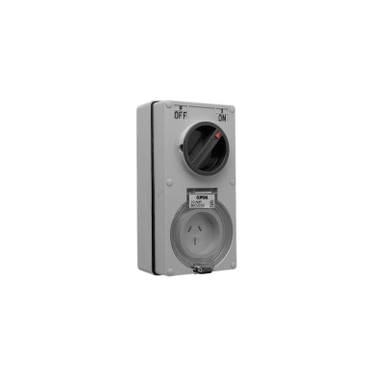 Clipsal - 56 Series, Switched Socket Outlet, 250V, 10A, 3 Flat PIN, IP66, 1 Pole, Vertical