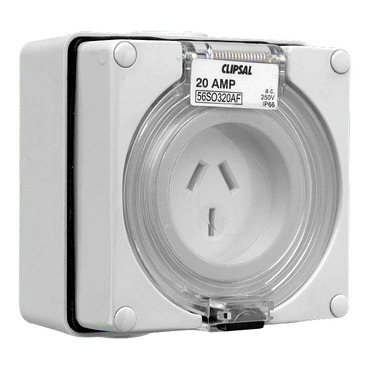 Clipsal - 56 Series, Socket Outlet Surface Auto-Switched 3 PIN Flat 20A