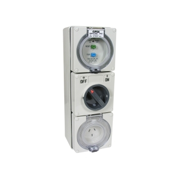 Clipsal - 56 Series, RCD Protected Switched Socket Outlet 250V 10A, 3 Flat PIN IP66, 1 Pole, 30mA RCD