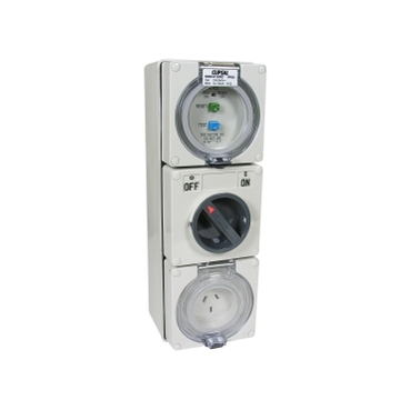 Clipsal - 56 Series, RCD Protected Switched Socket Outlet, 250V 10A, 3 Flat PIN IP66, 1 Pole, 30mA RCD