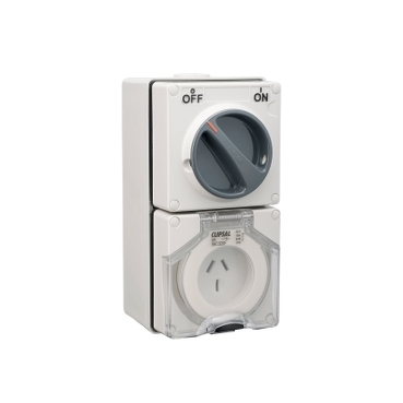 Clipsal - 56 Series, Switched Socket Outlet, 250V, 20A, 3 Flat PIN, IP66, 1 Pole