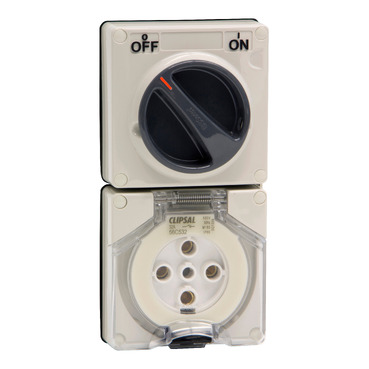 Clipsal - 56 Series, Switched Socket, Surface IP66 5 PIN 32A Less Enclosure