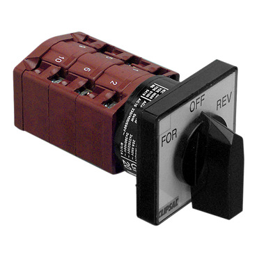 Series 7 Rotary Cam Switch, 3 Pole, Reversing Switch Marked Fwd / Off / Rev