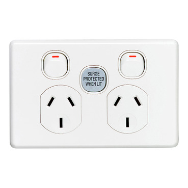 Clipsal C2000 Series Twin Switch Socket Outlet Classic, 250V, 10A, 1 Pole, Surge Protection