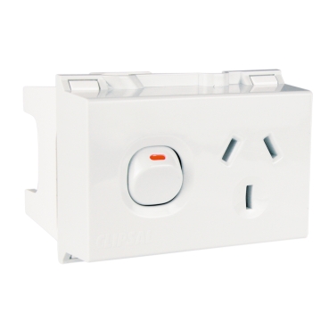 Clipsal MAX4 Switched Socket Outlet DIN Mounted 1 Gang 10 A 250 V 3 Pin 4 Module Double Pole