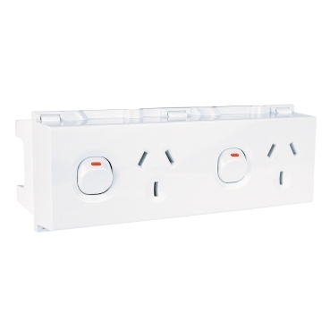 Clipsal - Max 4, Switched Socket Outlet, DIN Mounted 2 Gang 10 A 250 V 3 Pin 8 Module Double Pole