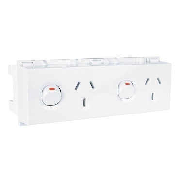 Clipsal - Max 4, Switched Socket Outlet, DIN Mounted 2 Gang 10mm250 V 3 Pin 8 Module Double Pole