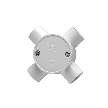 Round Junction Boxes, PVC, 25mm Entries, 4 Way