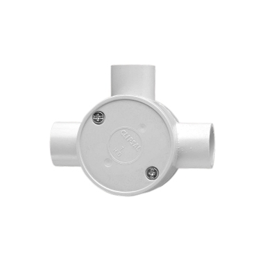 Round Junction Boxes, PVC, 20mm Entries, 3 Way