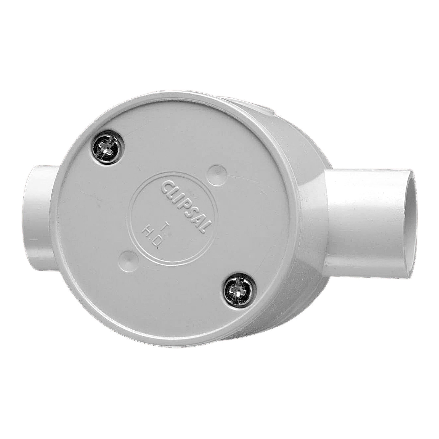 Round Junction Boxes, PVC, 25mm Entries, 2 Way through, Grey