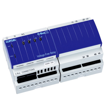 Clipsal C-Bus, Relay, DIN Rail Mounted Voltage Free, 240V AC, 4 Channel, 10A, Without C-Bus Power Supply