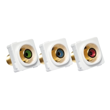 Angled image of AV F-type Component Sockets Red, Green, Blue