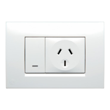Power Outlet, Single Socket, Rocker Switched, 250V AC 10A - With Blue LED
