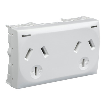 Integral Twin Switch Socket Outlet, 250VAC, 10A, Horizontal, Blue LED