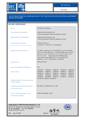 CB Certificate_TeSys K_LR2K_LR7K_Pisek