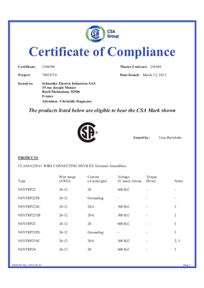 CSA Certificate of Compliance for Linergy TR