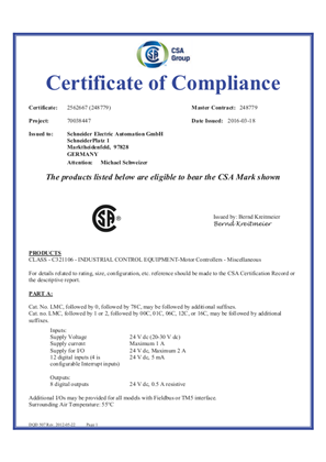 CSA Certificate PacDrive LMC Series