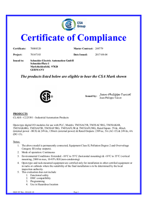 CSA Certificate TM3 Safety