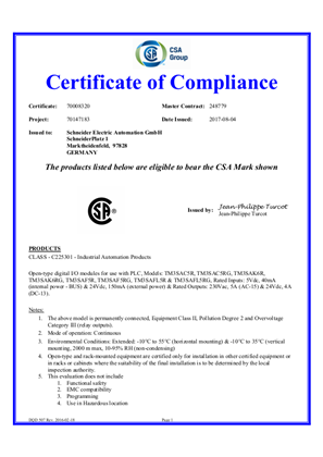 Modicon, TM3X, Certificate, CSA, Ordinary Location