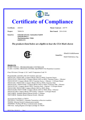CSA Certificate TM241 TM251 & Accessories