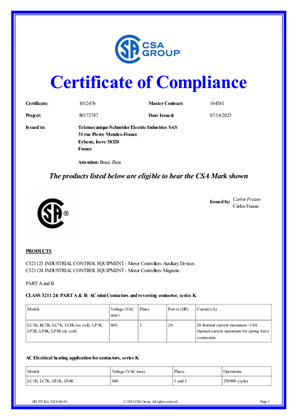 CSA Certificate_ TeSys K_LC.K_LP.K_CA.KN_CAK_LA1KN_LA4K