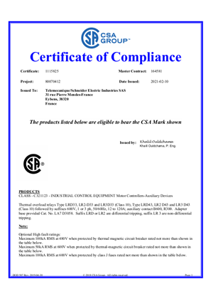 CSA Certificate_ TeSys D_LRD33&LR2D33&LR3D33&LRD43&LR2D43&LR3D43