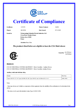 CSA Certificate_ TeSys D_LADT_LADR_LADS