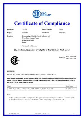 CSA Certificate_ TeSys D_LA4D