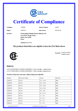 CSA Certificate_ TeSys K_LR2K_LA7K