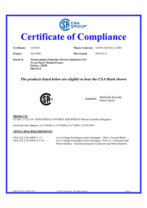 CSA Certificate_TeSys D_LA7D