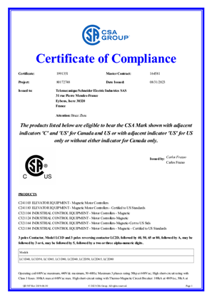 CSA Certificate_ TeSys D_LC1D40A-80A&LC2D40A-80A&LC1DT60A-80A&LC2DT60A-80A