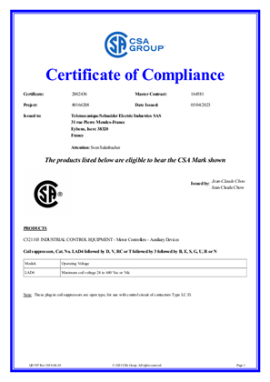 CSA Certificate_TeSys D_LAD4D,LAD4V,LAD4RC,LAD4T