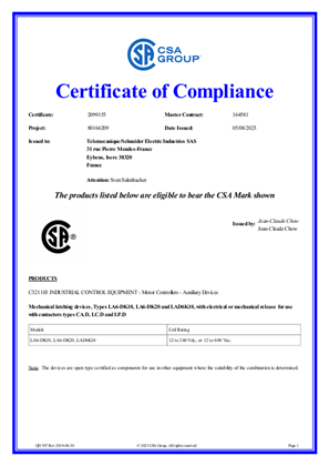 CSA Certificate_ TeSys D_LA6DK,LAD6K