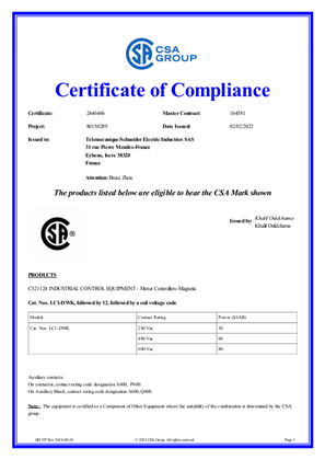 CSA Certificate_ TeSys D_LC1DWK12