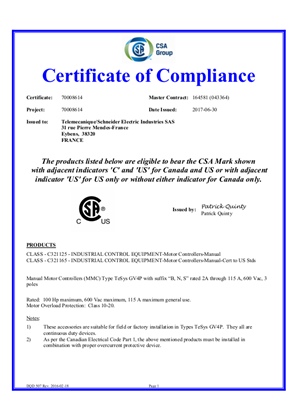 CSA Certificate_TeSys GV4P