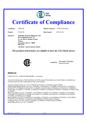 CSA Certificate_ TeSys GV4P-accessories