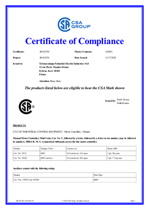 CSA Certificate_ TeSys Mini-Vario