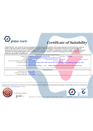 Clipsal, 5000ETP10W touch panel, Certificate, RCM, Global Mark Pty LTD