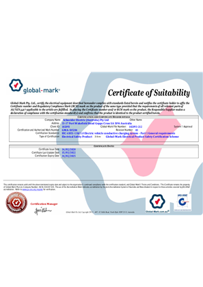 EVlink Smart Wallbox - RCM Certificate of Suitability - Global Mark