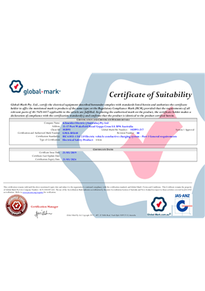 EVlink Parking - RCM Certificate of Suitability - Global Mark