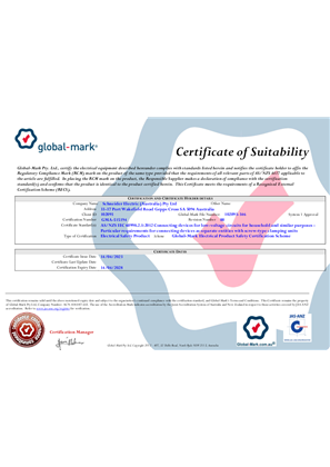 Clipsal, 563K35 cable connector, Certificate, RCM, Global Mark Pty LTD