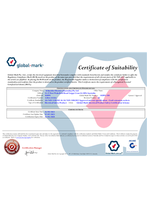 Clipsal, 435 Appliance Inlets, Certificate, RCM, Global Mark Pty LTD