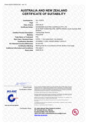 PDL, 624TM trailing edge dimmer, Certificate,  RCM, ULNZ LTD
