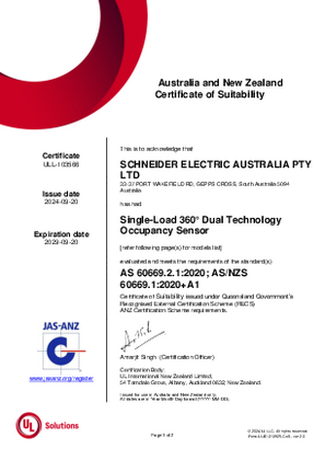 Schneider Electric, 360 Occupancy Motion Sensors, Certificate, RCM, ULNZ LTD